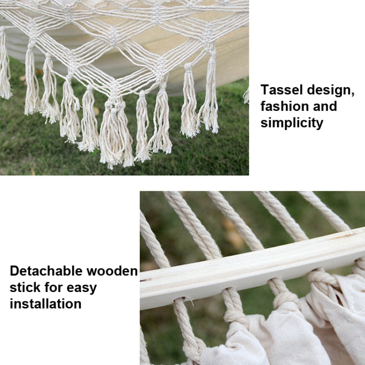 Kalsten | 200x150cm Double Outdoor Camping Fringe Canvas Hammock with Pole (White)
