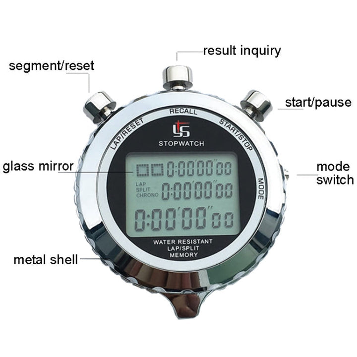Digital Stopwatch Stainless Steel 3-Line Display | Kalsten