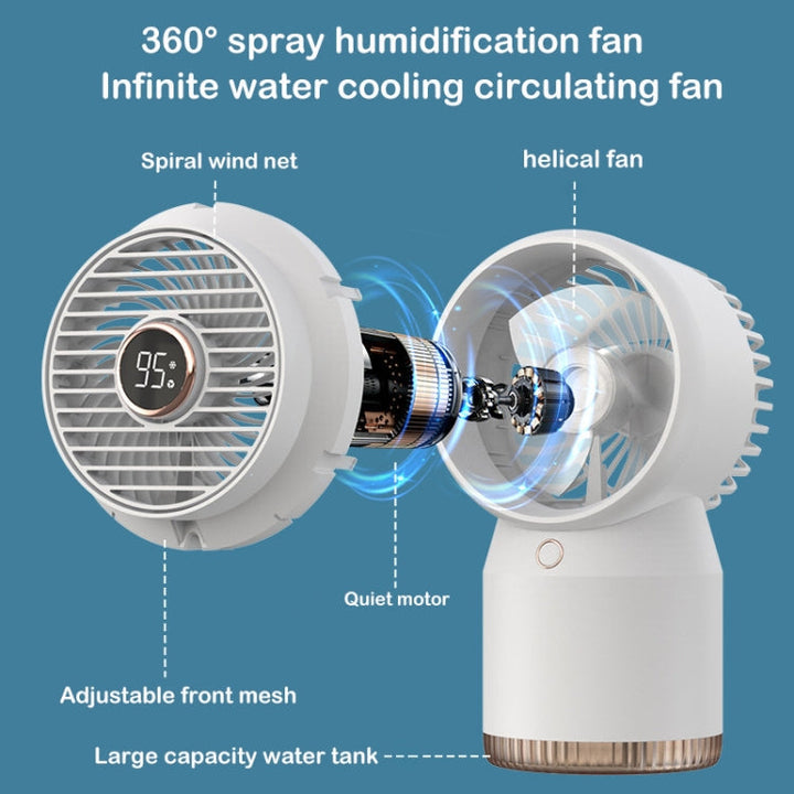 Spray Humidified LED Digital Display Office Home Fan, Style: 3600mAh Rechargeable(White) | Kalsten
