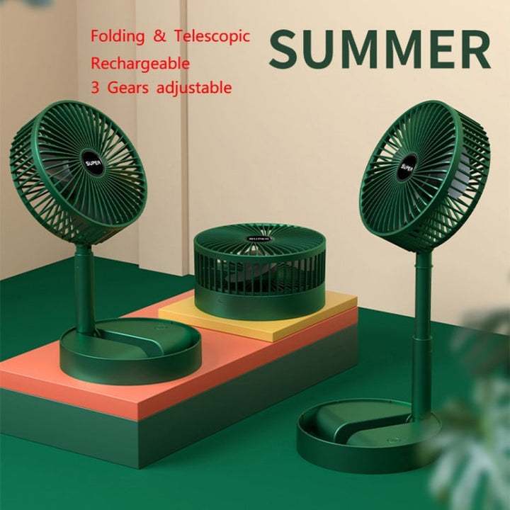 Portable Folding Fan  Retractable Floor Standing Fan,Style: Rechargeable (Green) | Kalsten