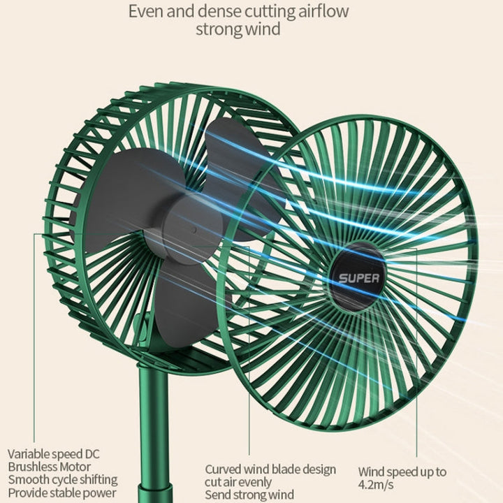 Portable Folding Fan  Retractable Floor Standing Fan,Style: Rechargeable (Green) | Kalsten