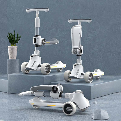 BowLift | MIJIAQI 01 3 In 1 Multifunctional Foldable Kids Scooter with Music and Lights, Specification: White Seat