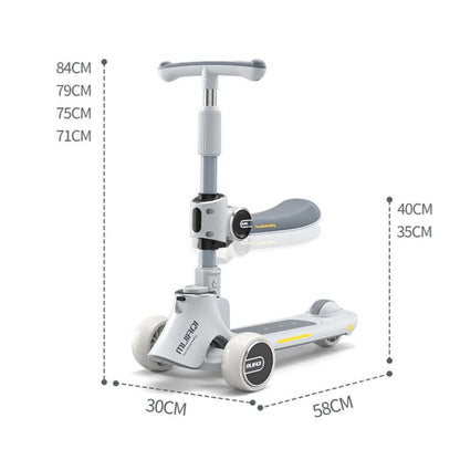 BowLift | MIJIAQI 01 3 In 1 Multifunctional Foldable Kids Scooter with Music and Lights, Specification: White Seat