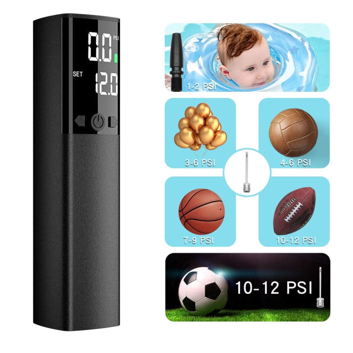 Kalsten | AP-04 Wireless Electric Air Pump With LCD Display For Soccer Basketball (Black)