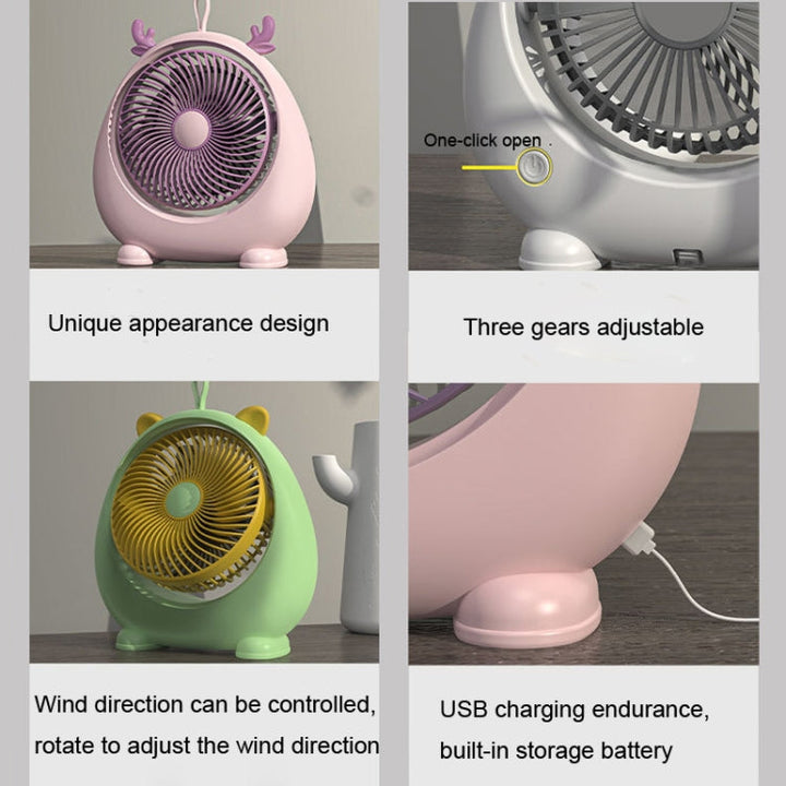 Dormitory Portable Animal Ear Desktop Electric Fan, Style: Charging Version Pink | Kalsten