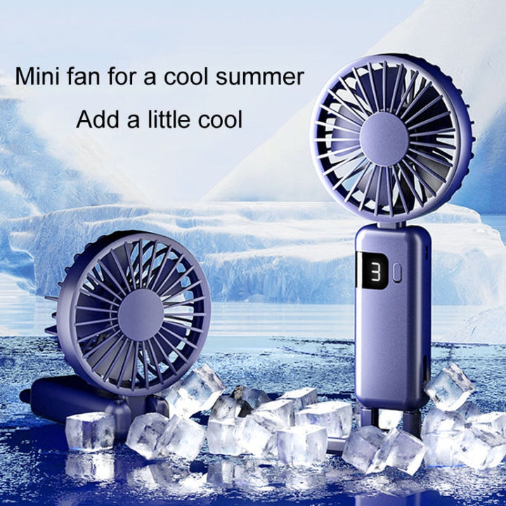 Portable Digital Display Hanging Neck Mute Small Fan USB Charging Handheld Foldable Fan(Blue) | Kalsten