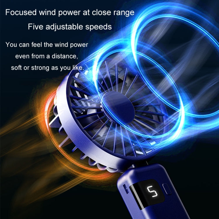 Portable Digital Display Hanging Neck Mute Small Fan USB Charging Handheld Foldable Fan(Blue) | Kalsten