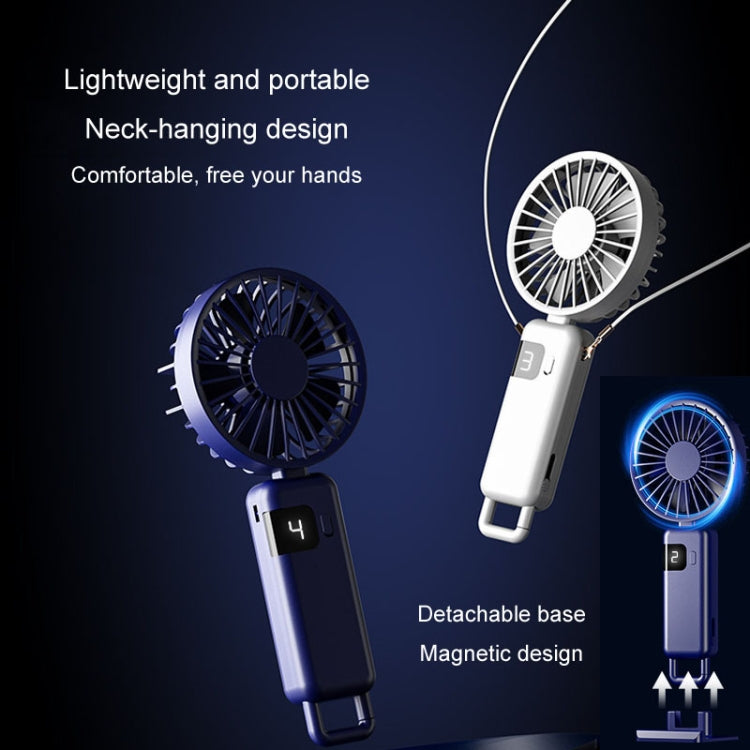 Portable Digital Display Hanging Neck Mute Small Fan USB Charging Handheld Foldable Fan(Blue) | Kalsten