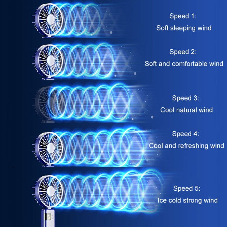 Portable Digital Display Hanging Neck Mute Small Fan USB Charging Handheld Foldable Fan(Blue) | Kalsten
