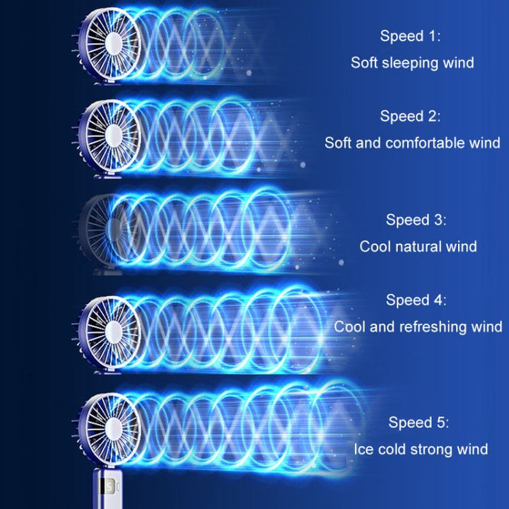 Portable Digital Display Hanging Neck Mute Small Fan USB Charging Handheld Foldable Fan(Blue) | Kalsten