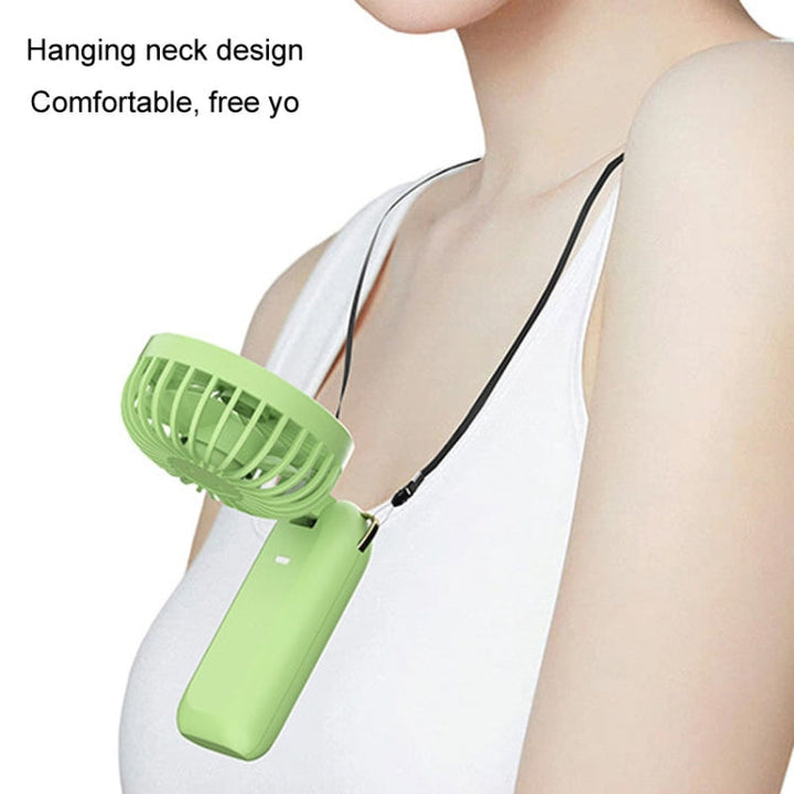 Foldable Digital Display USB Charging Fan Handheld Mute Hanging Neck Outdoor Small Fan(Blue) | Kalsten