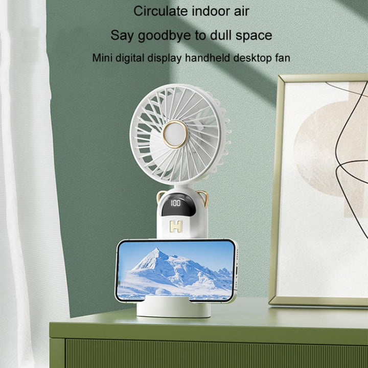 Foldable Digital Display USB Charging Fan Handheld Mute Hanging Neck Outdoor Small Fan(Blue) | Kalsten