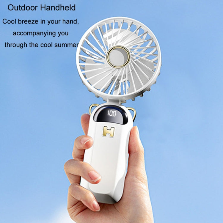 Foldable Digital Display USB Charging Fan Handheld Mute Hanging Neck Outdoor Small Fan(Blue) | Kalsten