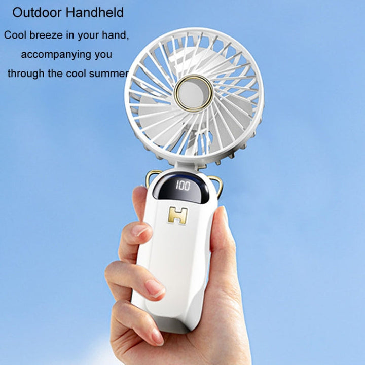 Foldable Digital Display USB Charging Fan Handheld Mute Hanging Neck Outdoor Small Fan(Blue) | Kalsten