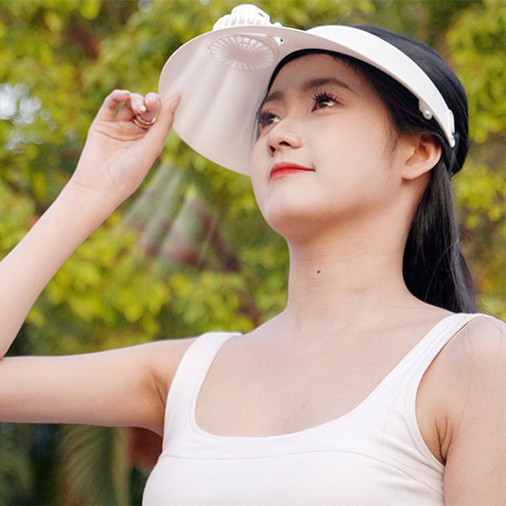 Summer Outdoor Sun Protection Adjustable Rotating Fan Sun Hat(Pink) | Kalsten