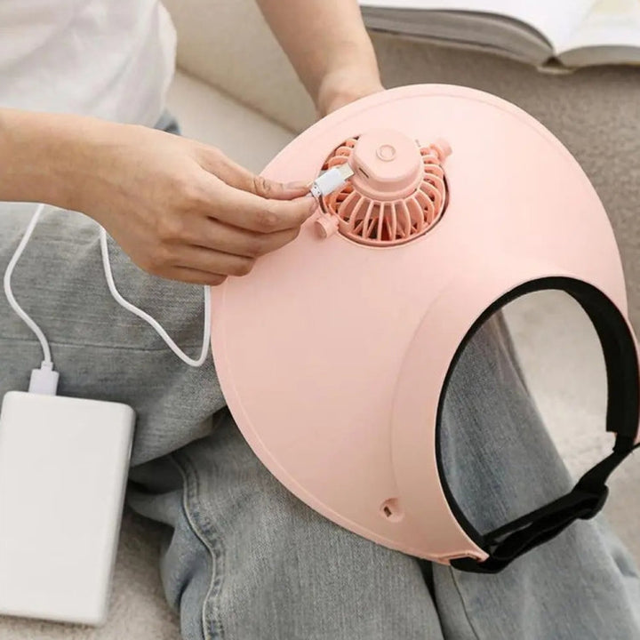 Summer Outdoor Sun Protection Adjustable Rotating Fan Sun Hat(Pink) | Kalsten