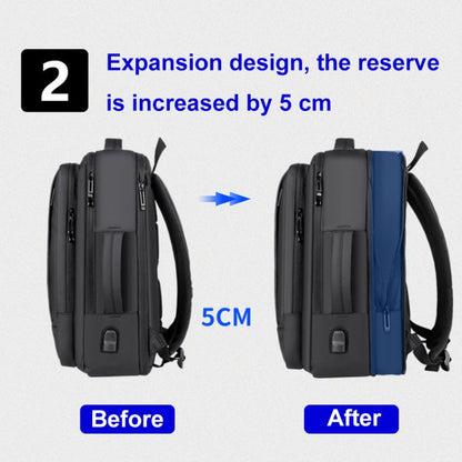 BowLift | Expandable waterproof laptop backpack for business with USB port (Black)