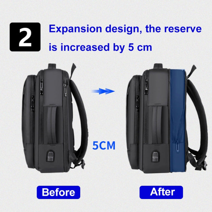 Kalsten | Expandable waterproof laptop backpack for business with USB port (Black)