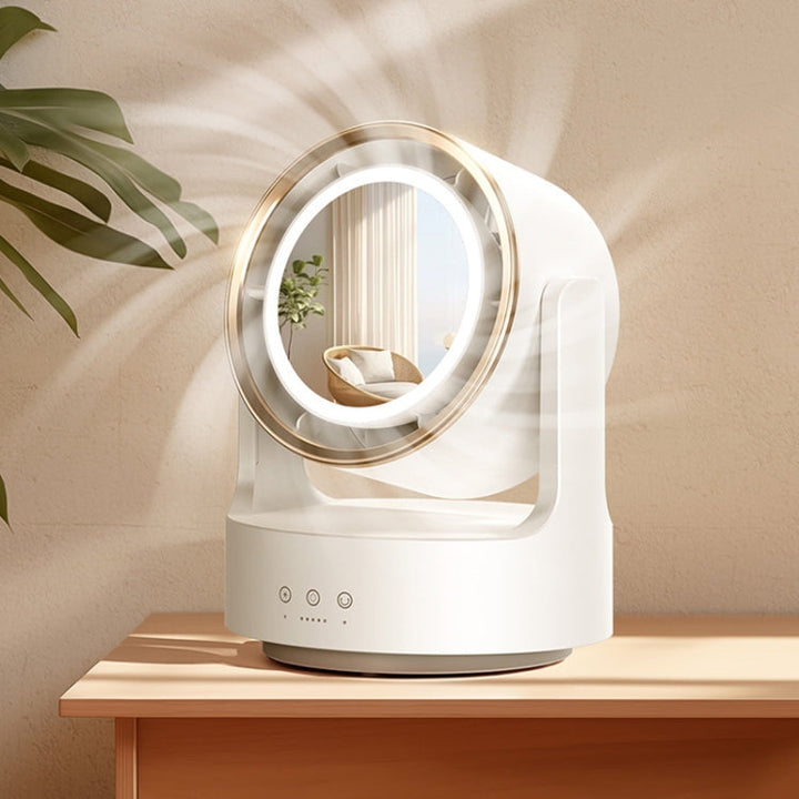 3 In 1 Multifunctional Desktop Fan with LED Light Cosmetic Mirror Rechargeable Oscillating | Kalsten