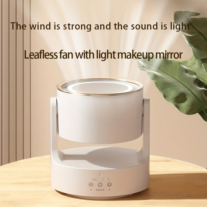 3 In 1 Multifunctional Desktop Fan with LED Light Cosmetic Mirror Rechargeable Oscillating | Kalsten