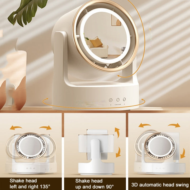 3 In 1 Multifunctional Desktop Fan with LED Light Cosmetic Mirror Rechargeable Oscillating | Kalsten