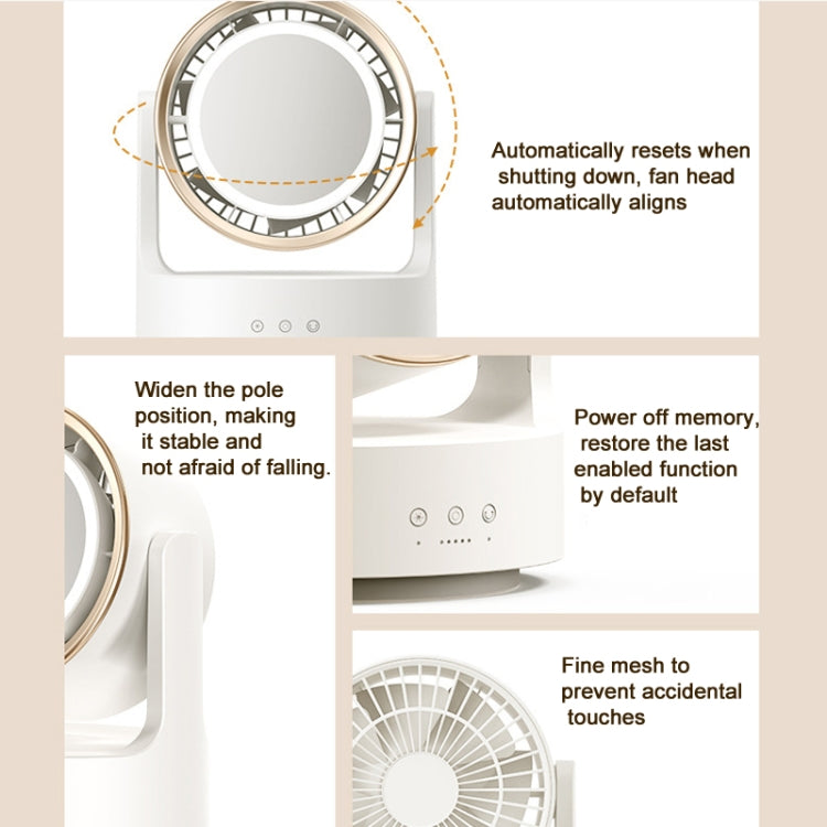 3 In 1 Multifunctional Desktop Fan with LED Light Cosmetic Mirror Rechargeable Oscillating | Kalsten