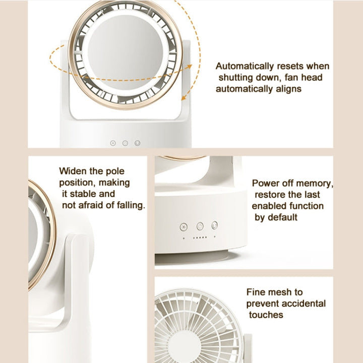 3 In 1 Multifunctional Desktop Fan with LED Light Cosmetic Mirror USB Plug Non-Oscillating | Kalsten
