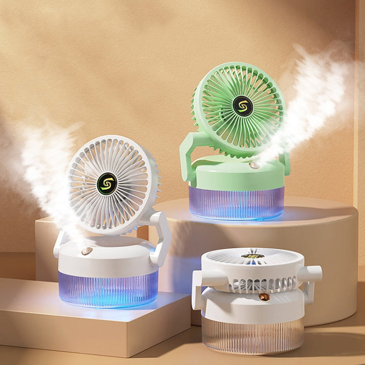 USB Charging Folding Desktop Spray Humidification Fan with Night Light(Green) | Kalsten