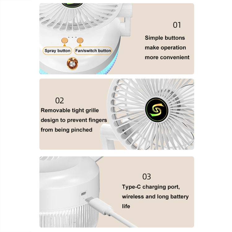 USB Charging Folding Desktop Spray Humidification Fan with Night Light(Green) | Kalsten