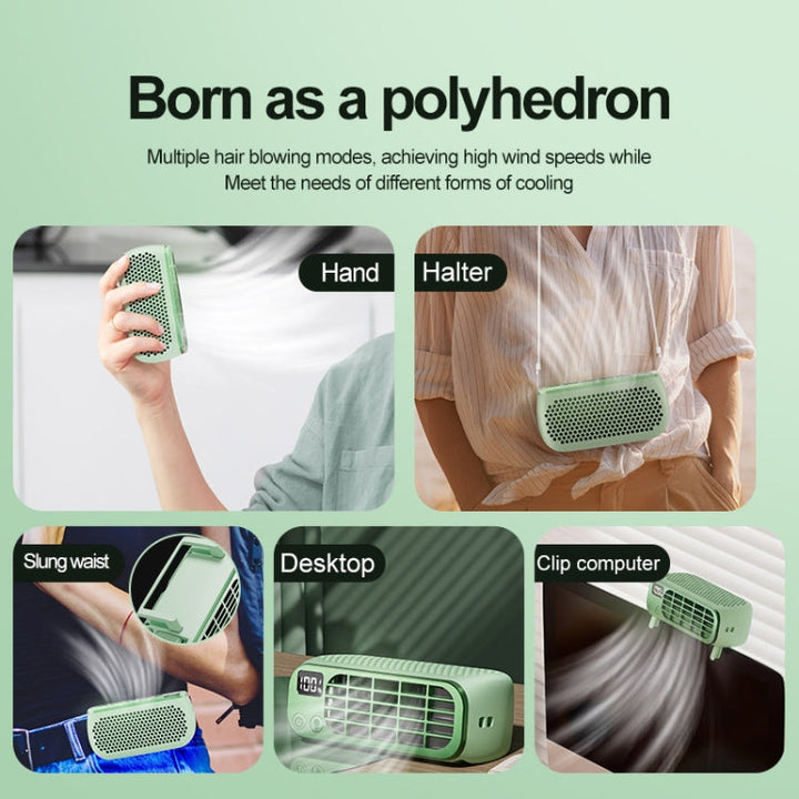 USB Charging Digital Display Portable Bladeless Outdoor Mini Night Light Fan(Green) | Kalsten