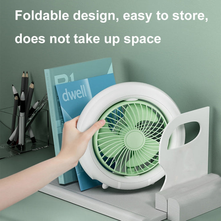 Night Light Desktop Folding Fan Outdoor Camping Hanging Mini Fan, Color: Green Upgraded | Kalsten
