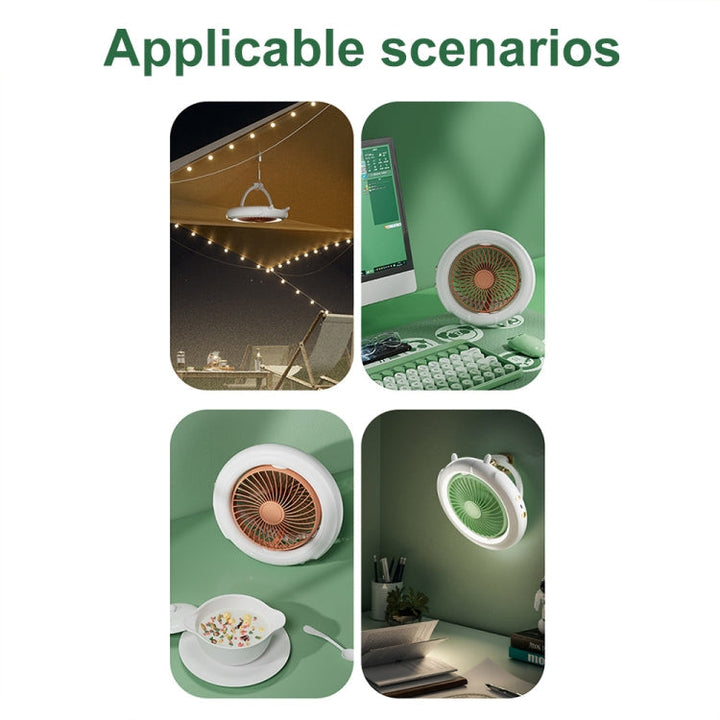 Night Light Desktop Folding Fan Outdoor Camping Hanging Mini Fan, Color: Green Upgraded | Kalsten