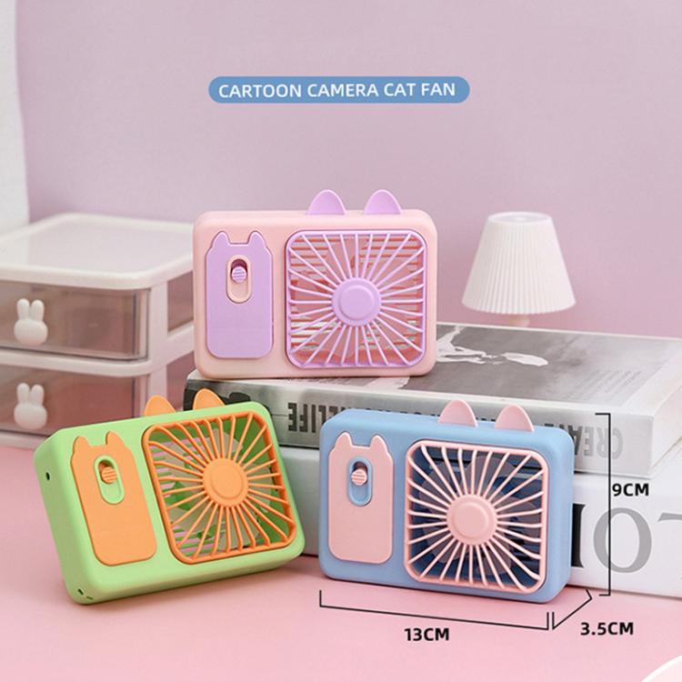 Cute Cartoon Kitten Camera Handheld Large Wind Rechargeable Fan With Stand Desktop Fan(Pink) | Kalsten
