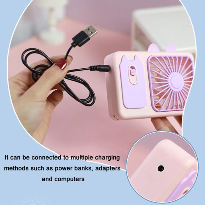 Cute Cartoon Kitten Camera Handheld Large Wind Rechargeable Fan With Stand Desktop Fan(Pink) | Kalsten
