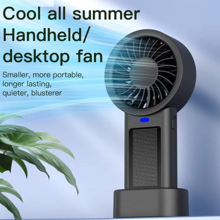 Solar Powered Handheld & Desk Fan with 5-Speed Turbo 12 Blades USB Type-C Fast Charging(Black) | Kalsten