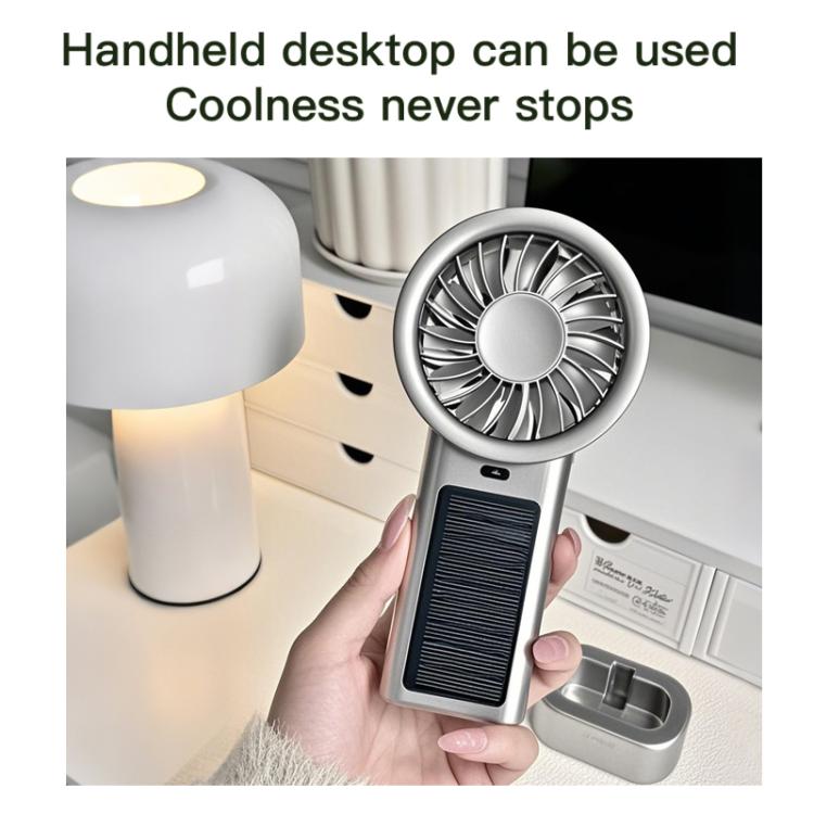 Solar Powered Handheld & Desk Fan with 5-Speed Turbo 12 Blades USB Type-C Fast Charging(Black) | Kalsten