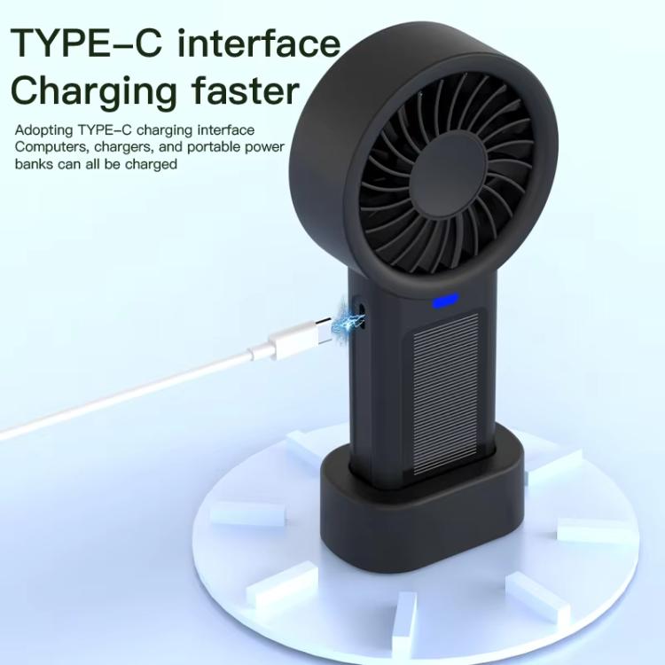 Solar Powered Handheld & Desk Fan with 5-Speed Turbo 12 Blades USB Type-C Fast Charging(Black) | Kalsten