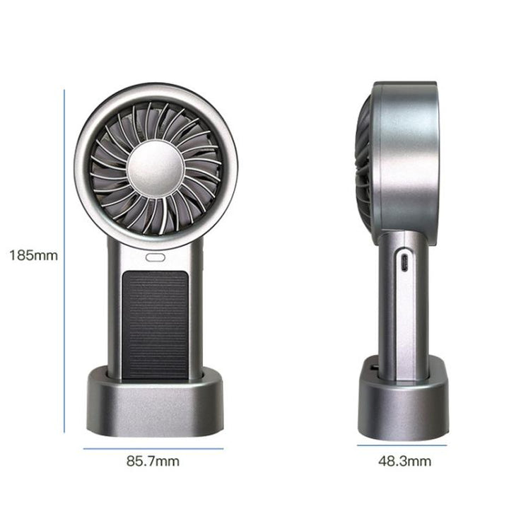 Solar Powered Handheld & Desk Fan with 5-Speed Turbo 12 Blades USB Type-C Fast Charging(Black) | Kalsten