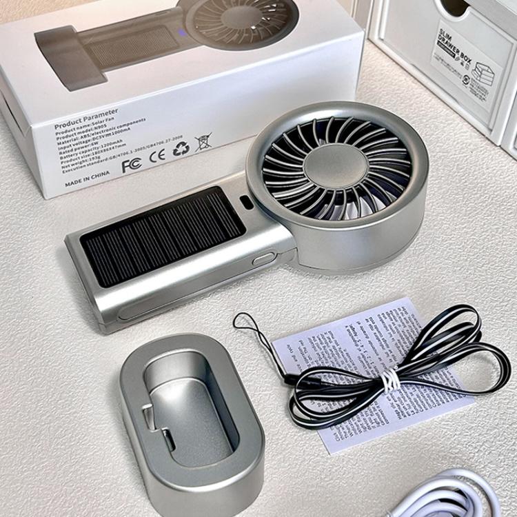 Solar Powered Handheld & Desk Fan with 5-Speed Turbo 12 Blades USB Type-C Fast Charging(Black) | Kalsten