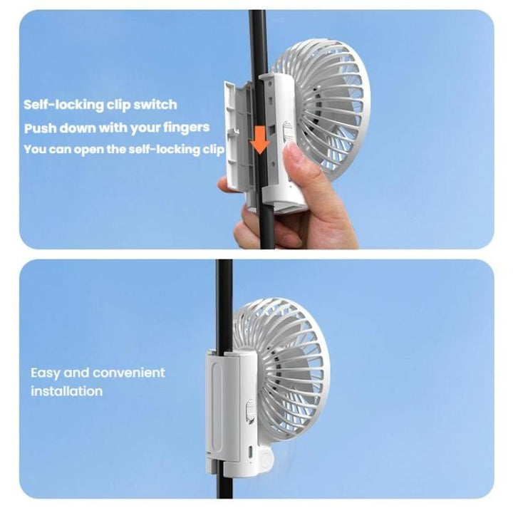 Folding Hanging Umbrella Fan USB Handheld Portable Umbrella Clip Fan Compact Desktop Fan(White) | Kalsten