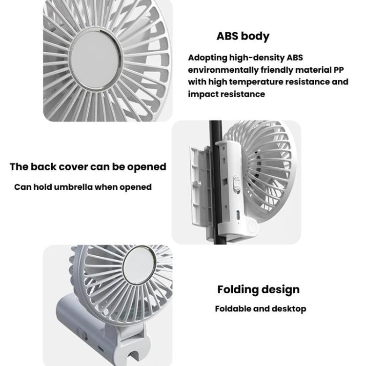 Folding Hanging Umbrella Fan USB Handheld Portable Umbrella Clip Fan Compact Desktop Fan(Black) | Kalsten