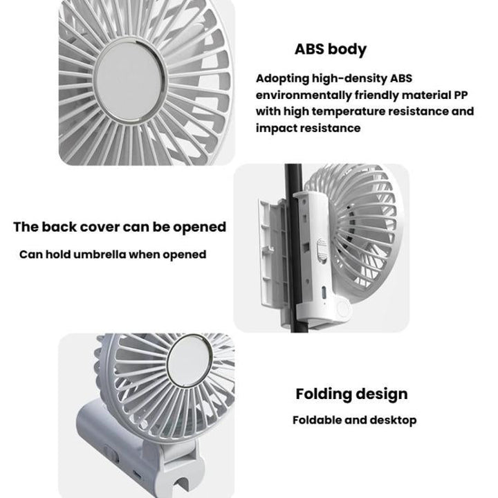 Folding Hanging Umbrella Fan USB Handheld Portable Umbrella Clip Fan Compact Desktop Fan(Black) | Kalsten