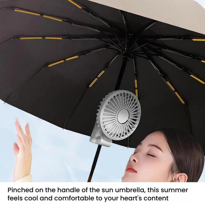 Folding Hanging Umbrella Fan USB Handheld Portable Umbrella Clip Fan Compact Desktop Fan(Black) | Kalsten