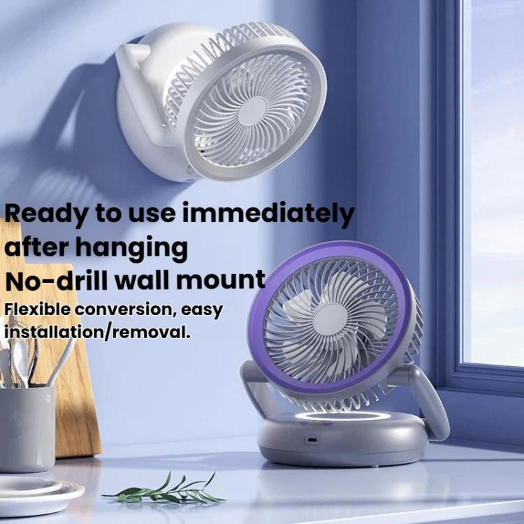 Foldable Air Circulator Fan With Battery Indicator Household Desktop & Wall-Mounted Fan With LED Light(Grey Purple) | Kalsten