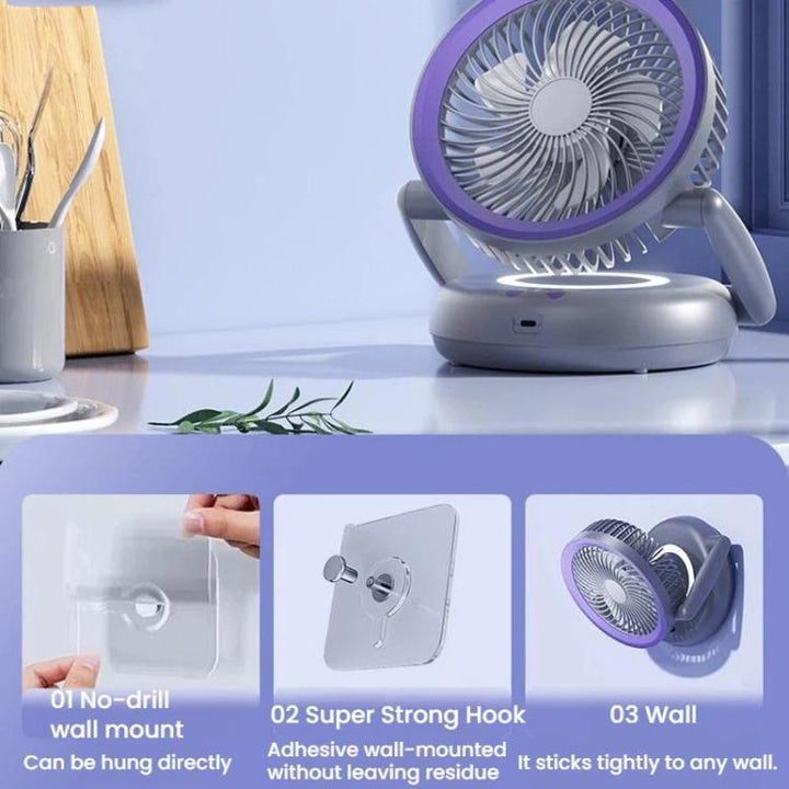 Foldable Air Circulator Fan With Battery Indicator Household Desktop & Wall-Mounted Fan With LED Light(Grey Purple) | Kalsten