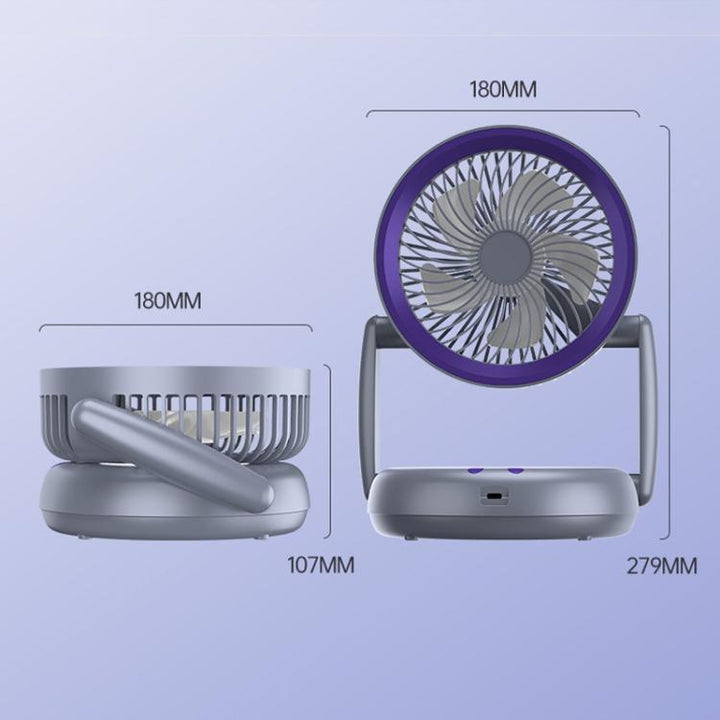 Foldable Air Circulator Fan With Battery Indicator Household Desktop & Wall-Mounted Fan With LED Light(Grey Purple) | Kalsten