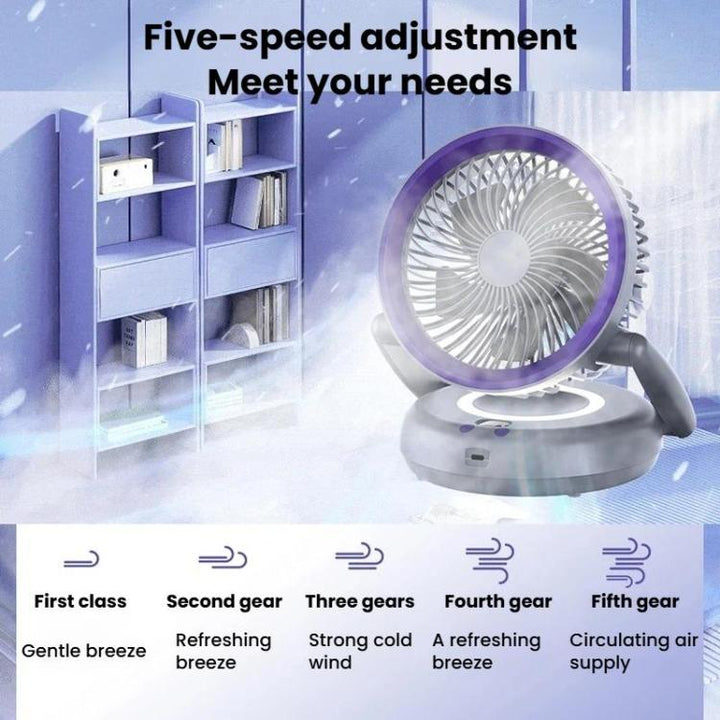 Foldable Air Circulator Fan With Battery Indicator Household Desktop & Wall-Mounted Fan With LED Light(Grey Purple) | Kalsten