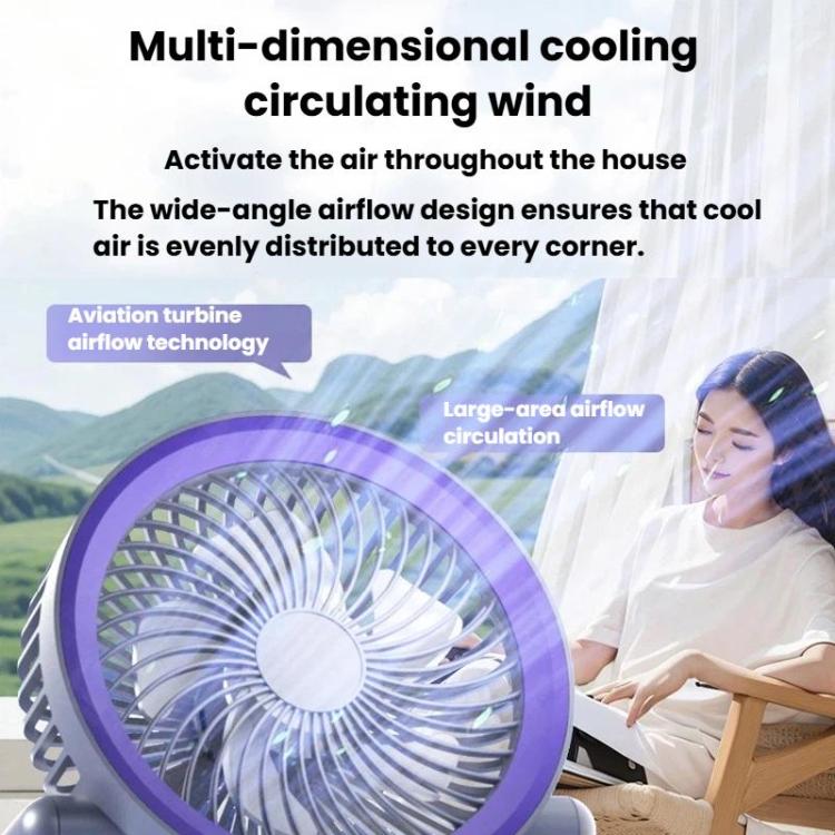Foldable Air Circulator Fan With Battery Indicator Household Desktop & Wall-Mounted Fan With LED Light(Grey Purple) | Kalsten