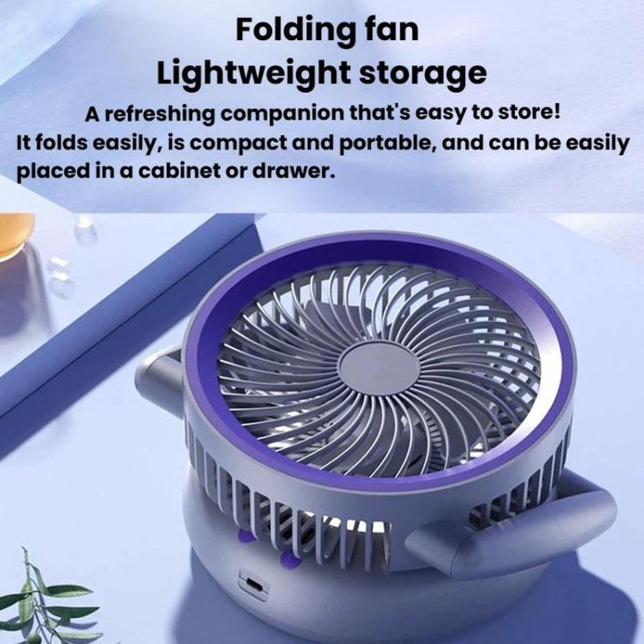 Foldable Air Circulator Fan With Battery Indicator Household Desktop & Wall-Mounted Fan With LED Light(Grey Purple) | Kalsten