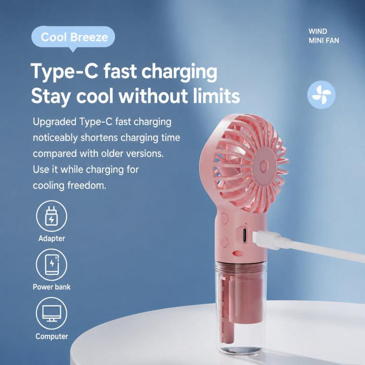 Handheld Misting Fan Portable Water Spray Fan Type-C Rechargeable Mini Personal Face Mister Fan(F3 White) | Kalsten
